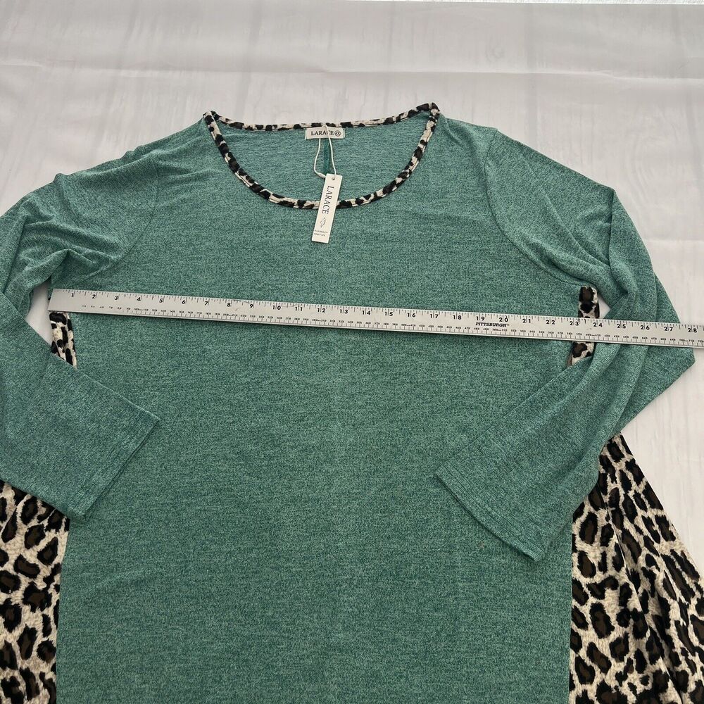 LARACE Plus Leopard Long Sleeve Flowy Shirt Loose Green Sweater size 4X - Picture 7 of 11
